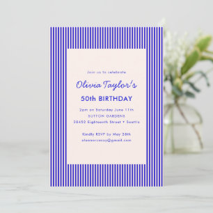 Royal Blue Stripe Milestone 50th Birthday Party Invitation