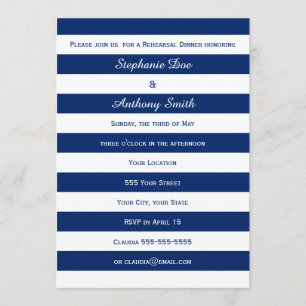 Royal Blue Striped Rehearsal Dinner Invitation