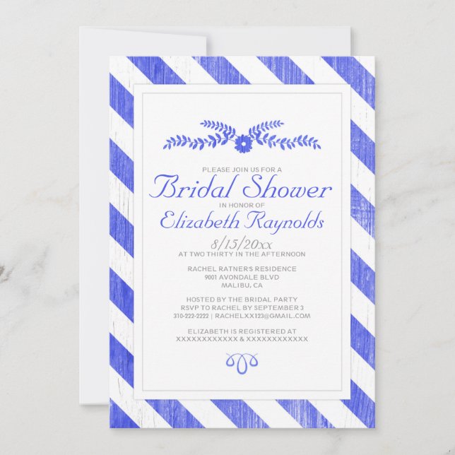 Royal Blue Stripes Bridal Shower Invitations (Front)