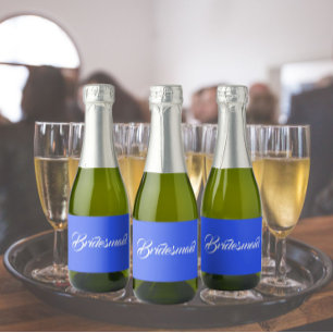 Royal Blue Stylised Script Wedding Bridesmaid Sparkling Wine Label