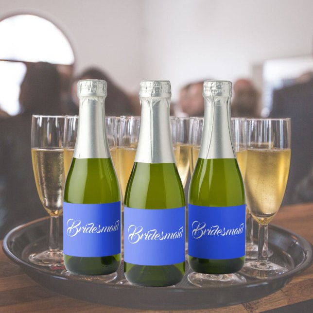 Royal Blue Stylised Script Wedding Bridesmaid Sparkling Wine Label (In Situ Wedding)