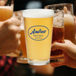 Royal Blue Stylised Wedding Best Man Glass<br><div class="desc">Beer glass for the wedding best man that features his name printed in a trendy,  royal blue,  stylised script inside a royal blue colour oval border along with wedding year date. Personalise your beer glass by editing and replacing name and date with your own.</div>