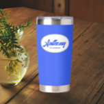 Royal Blue Stylised Wedding Groomsman Name Insulated Tumbler<br><div class="desc">Gift your wedding groomsman with this trendy and personalised,  stainless steel,  thermal tumbler with his name in stylised script in a white oval design. Background colour and script is royal blue. Personalise your thermal tumbler by editing and replacing groomsman's name with desired name.</div>