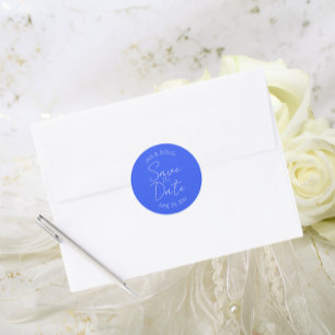 Royal Blue Stylised Wedding Save the Date Classic Round Sticker