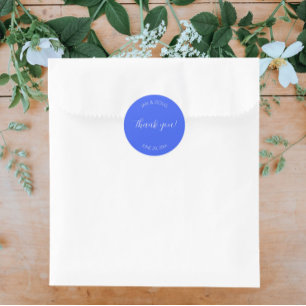 Royal Blue Stylised Wedding Thank You Classic Round Sticker