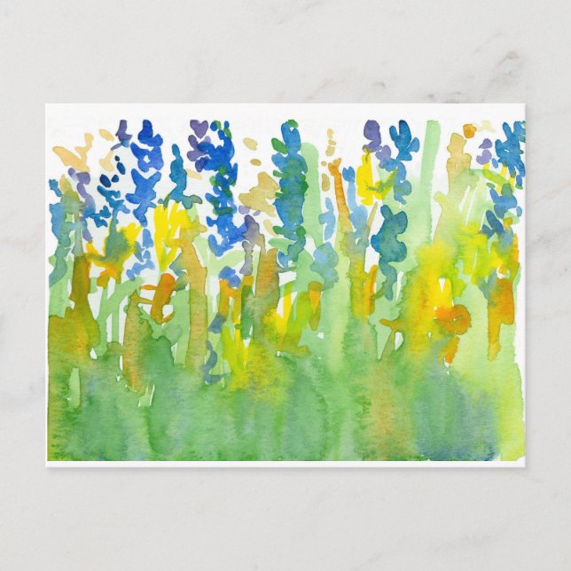 Royal Blue Sunshine Yellow Watercolor Wildflowers Postcard (Front)