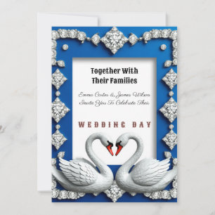 💍 Royal Blue Swan Heart Diamond Wedding Invitation