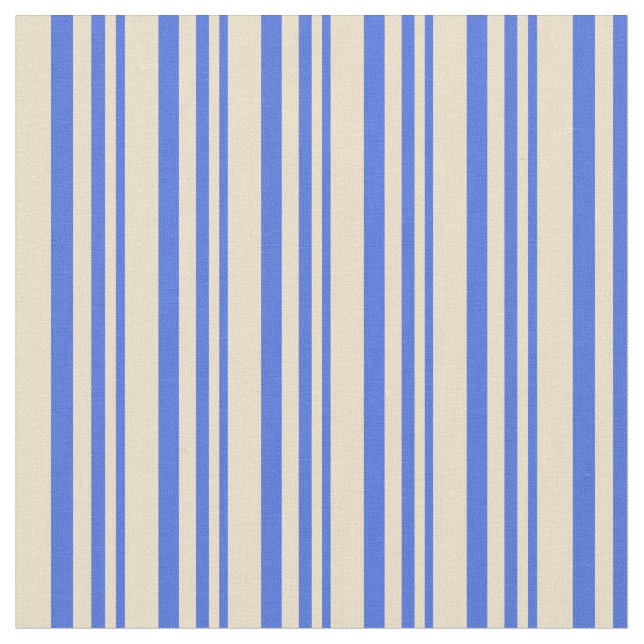 Royal Blue & Tan Coloured Lined/Striped Pattern Fabric (Close Up)