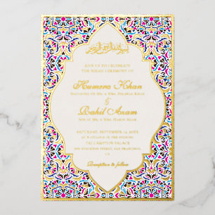Royal Blue Teal Ivory Floral Motif Muslim Wedding