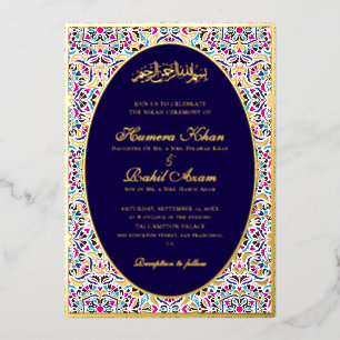 Royal Blue Teal Ivory Floral Motif Muslim Wedding
