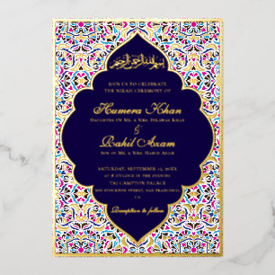 Royal Blue Teal Ivory Floral Motif Muslim Wedding
