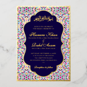 Royal Blue Teal Ivory Floral Motif Muslim Wedding