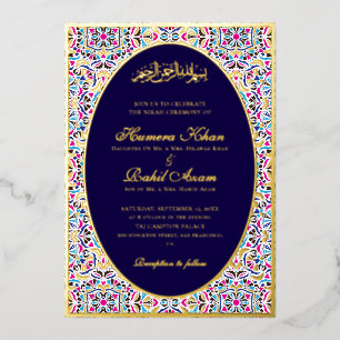 Royal Blue Teal Ivory Floral Motif Muslim Wedding