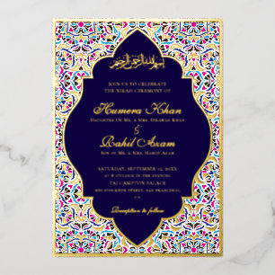 Royal Blue Teal Ivory Floral Motif Muslim Wedding