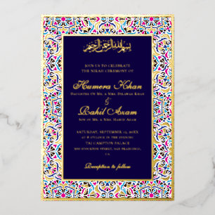 Royal Blue Teal Ivory Floral Motif Muslim Wedding