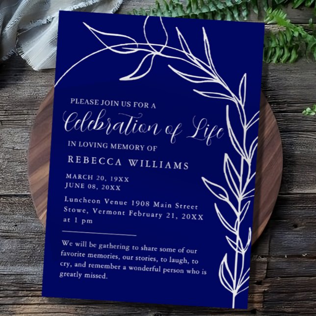 Royal Blue Text Minimal Celebration of Life  Invitation (Creator Uploaded)