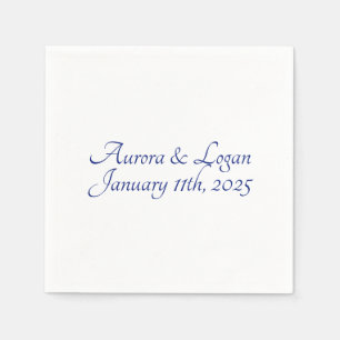Royal Blue Text Traditional Wedding Cocktail Napkin