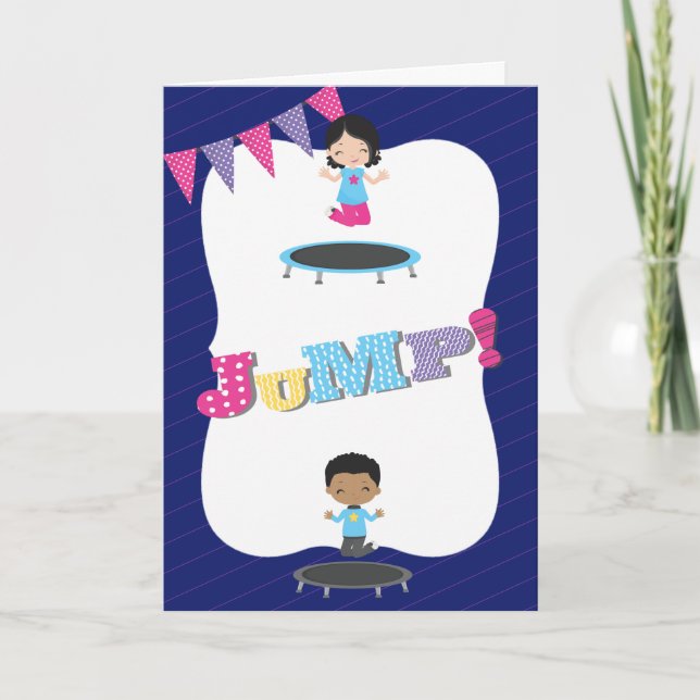 Royal Blue Trampoline Birthday Party Thank You Card (Front)