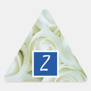 Royal Blue Trendy Custom Monogram White Roses Triangle Sticker