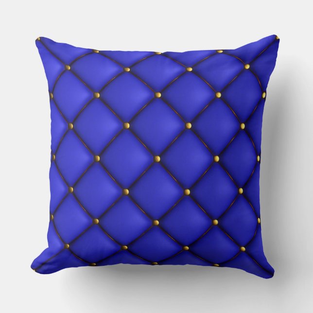 Royal Blue Tufted Leather Look Print Pillow (Front)