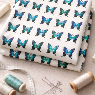 Royal Blue Turquoise Elegant Whimsical Butterflies Fabric