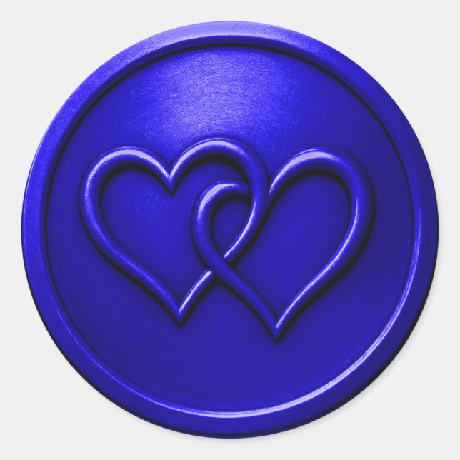 Royal Blue Two Hearts Intertwined Wedding Classic Round Sticker (Front)