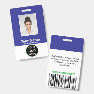 Royal Blue Vertical Custom Employee Photo ID Badge