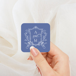 Royal Blue Vintage Crest Wedding Square Sticker
