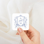 Royal Blue Vintage Crest Wedding Square Sticker<br><div class="desc">This beautiful design is part of a lovely collection! Featuring a delicate vintage frame and elegant text.</div>