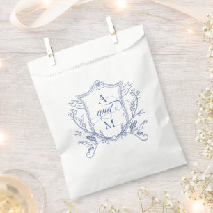 Royal Blue Vintage Crest Wedding Thank You Favour Bags