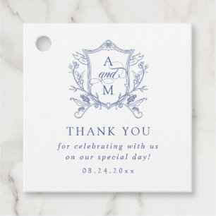 Royal Blue Vintage Crest Wedding Thank You Favour Tags
