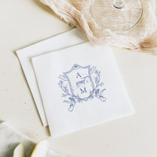 Royal Blue Vintage Crest Wedding Thank You Napkin