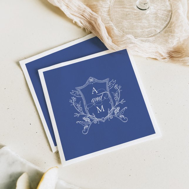 Royal Blue Vintage Crest Wedding Thank You Napkin (Creator Uploaded)