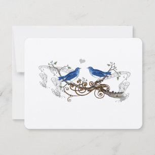 Royal Blue Vintage Lovebirds Wedding RSVP Card