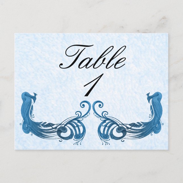 Royal Blue Vintage Peacock Table Number Postcard (Front)
