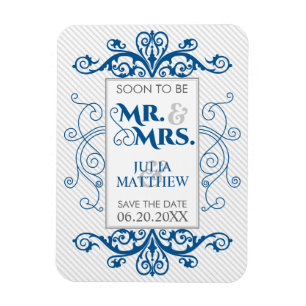 Royal Blue Vintage Swirls Save The Date Wedding Magnet