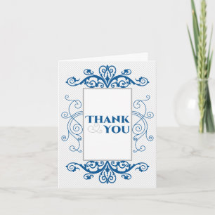 Royal Blue Vintage Swirls Wedding Thank You Card