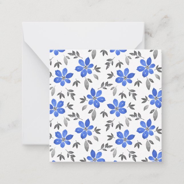 Royal Blue Watercolor Botanical Pattern Card (Front)