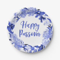 Royal Blue Watercolor Floral Happy Passover