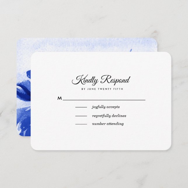 Royal Blue Watercolor Floral Wedding RSVP Cards (Front/Back)
