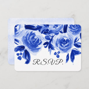 Royal Blue Watercolor Floral Wedding RSVP Cards