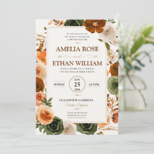Royal Blue Watercolor Leaf Wedding Invitation