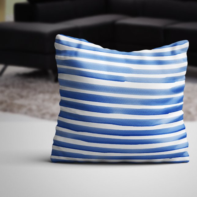 Royal Blue Watercolor Stripes Cushion (Creator Uploaded)