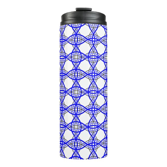 royal blue wavy lines geometric mesh thermal tumbler (Front)