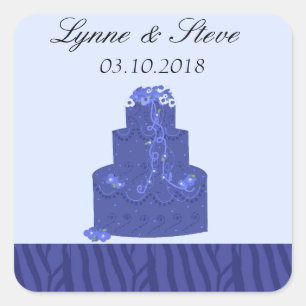 Royal Blue Wedding Cake Save the Date Square Sticker
