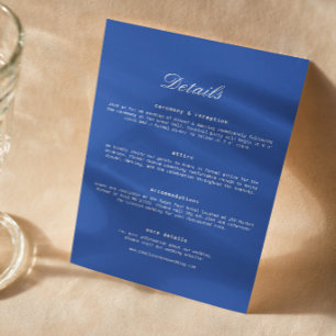 Royal Blue Wedding Details Enclosure Card