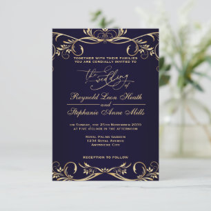 Royal blue wedding invitation