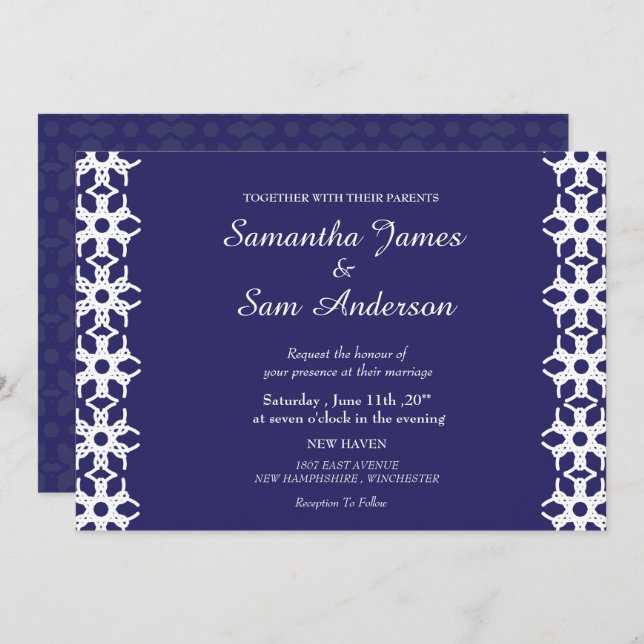 Royal Blue Wedding Invitation Card (Front/Back)