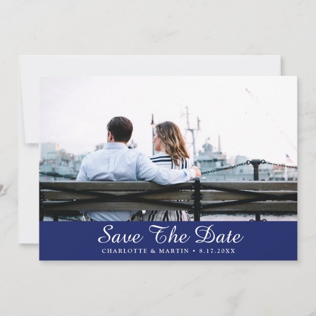 Royal Blue Wedding Photo Save The Date Cards (Front)