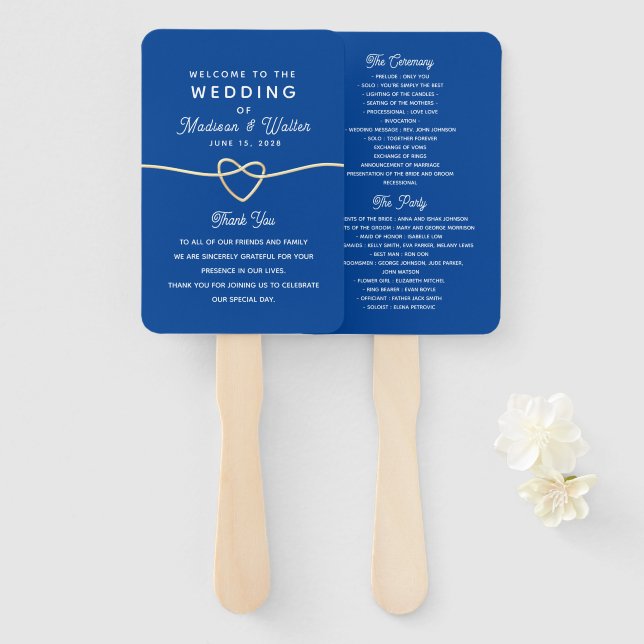 Royal Blue Wedding Program Hand Fan (Front and Back)